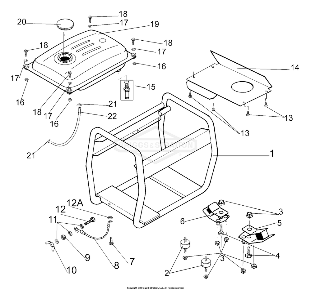 Frame, Fuel Tank And Fittings Diagram and Parts List for 1949-0  Briggs and Stratton Generator